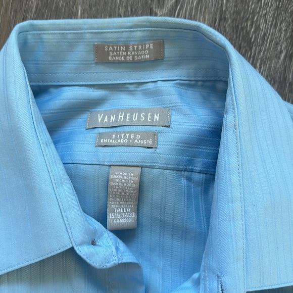 Van Heusen Light Blue Satin Stripe Dress Shirt - Fitted, 15.5 32-33 - Picture 2 of 3